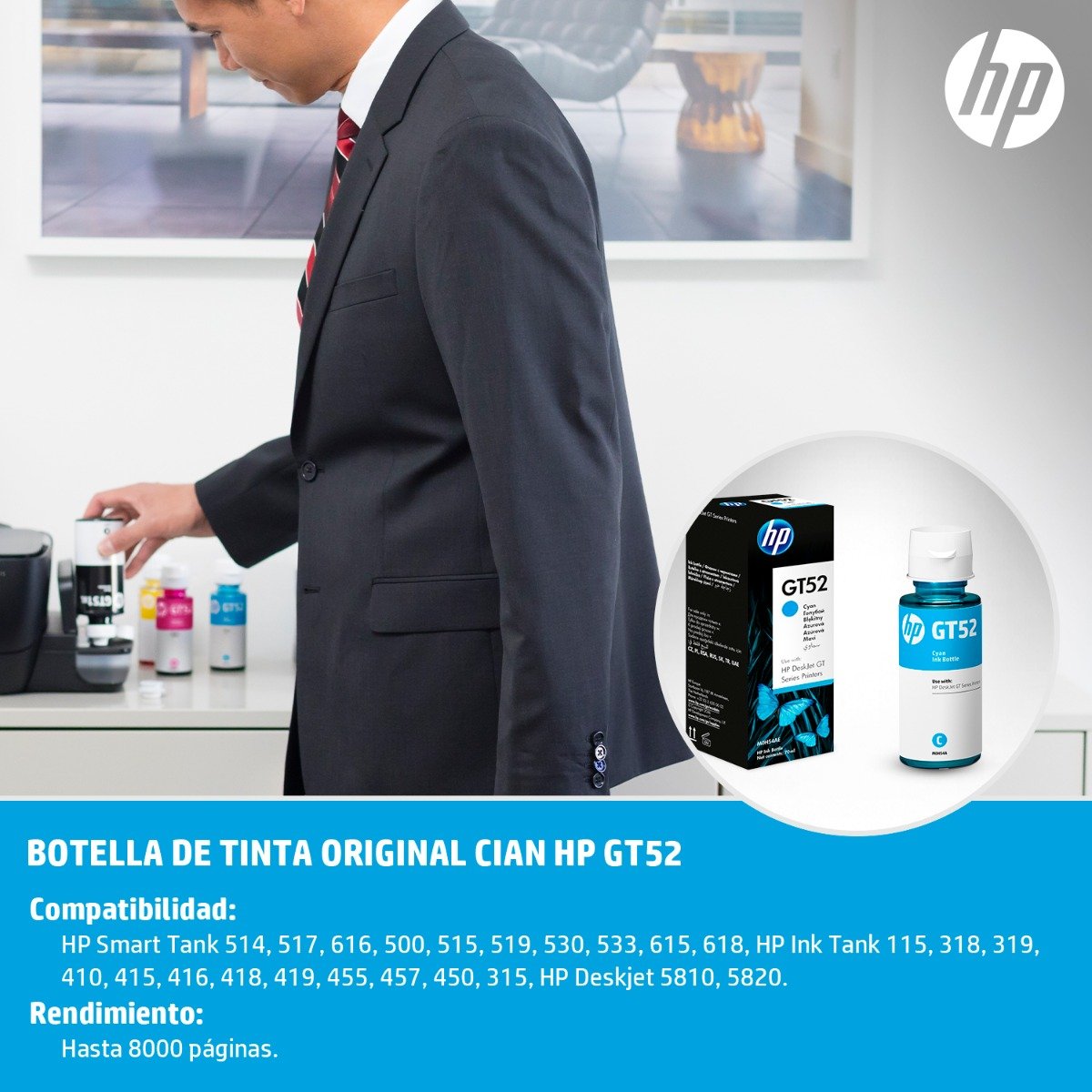 Botella de Tinta Original Cian HP GT52-M0H54AL - Tienda HP.com México