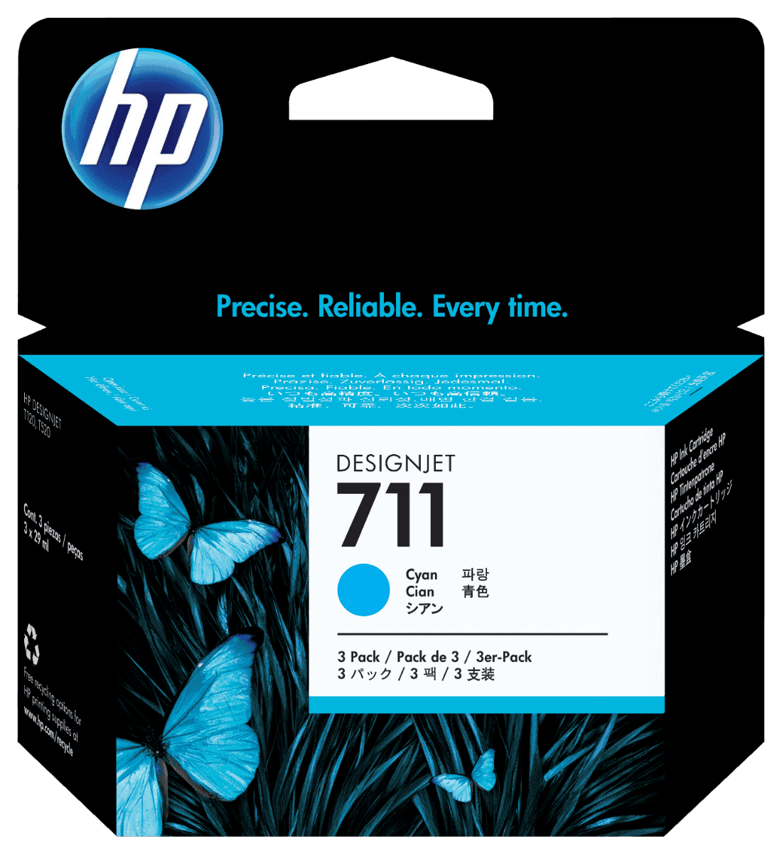 Pack de 3 Cartuchos de Tinta HP 711 Cian DesignJet Original 29 ml - Tienda  HP.com México