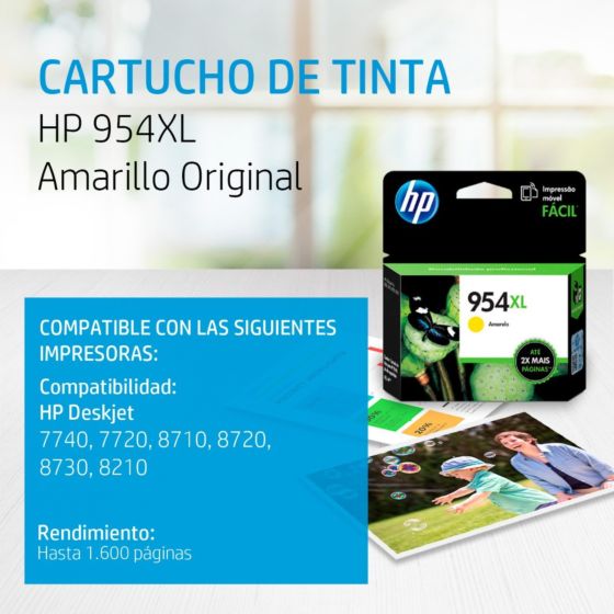 Cartucho de Tinta HP 954XL Amarilla Original - Tienda HP.com México