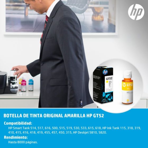 Botella de Tinta Original Amarilla HP GT52 - Tienda HP.com México