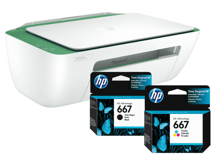 Impresora Multifuncional HP Deskjet Ink Advantage 2375 + Tinta HP 667 Tricolor + Tinta HP 667 Negro